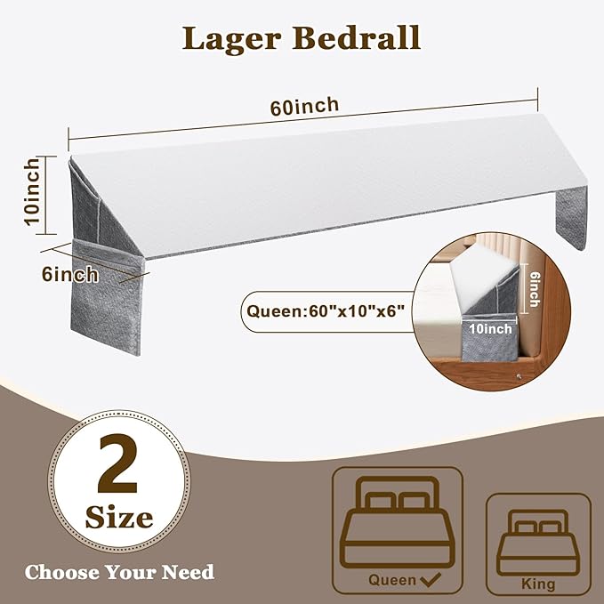 VVZ Bed Gap Filler Queen Bed Wedge Pillow for Headboard Gap Mattress Gap Filler Triangle Pillow Wedge for Headboard Gap, 30D Memory Foam Wedge Pillow Stopper with 2 Side Big Pocket (60"×10"×6")