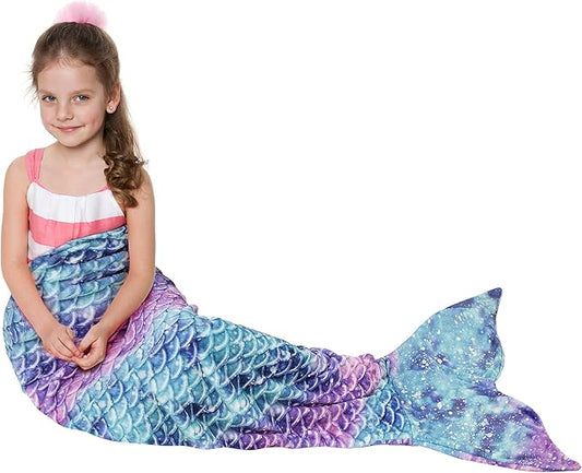 Catalonia Kids Mermaid Tail Blanket, Super Soft Plush Flannel Sleeping Snuggle Blanket for Girls, Galaxy, Fish Scale Pattern, Gift Idea