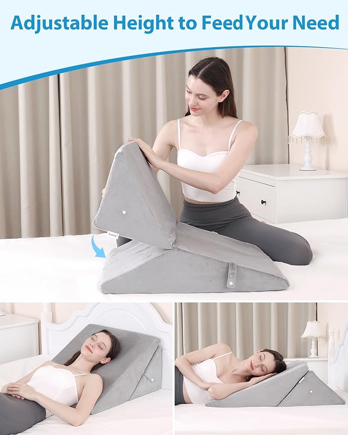 Wedge Pillow for After Surgery, Adjustable 9" & 12" Bed Wedge Pillow for Sleeping, Foldable Memory Foam Triangle Pillow for Snoring, Acid Reflux, GERD, Back and Leg
