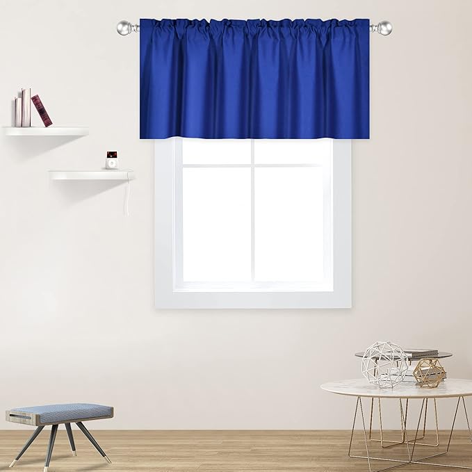Royal Blue Valance for Windows 52x18 Inch Solid Thermal Insulated Blackout Rod Pocket Kitchen Short Curtain Toppers Valance for Bathroom Living Room 1 Panel