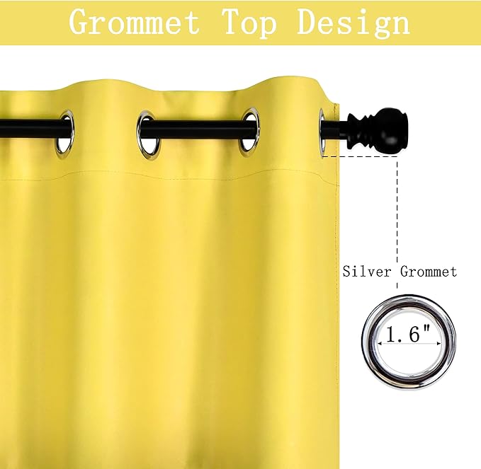 Bright Yellow Valance for Kitchen Windows Solid Gold Yellow Blackout Curtain Valance with Grommet for Bedroom Short Straight Drape Valance for Living Room 52X18 1 Panel