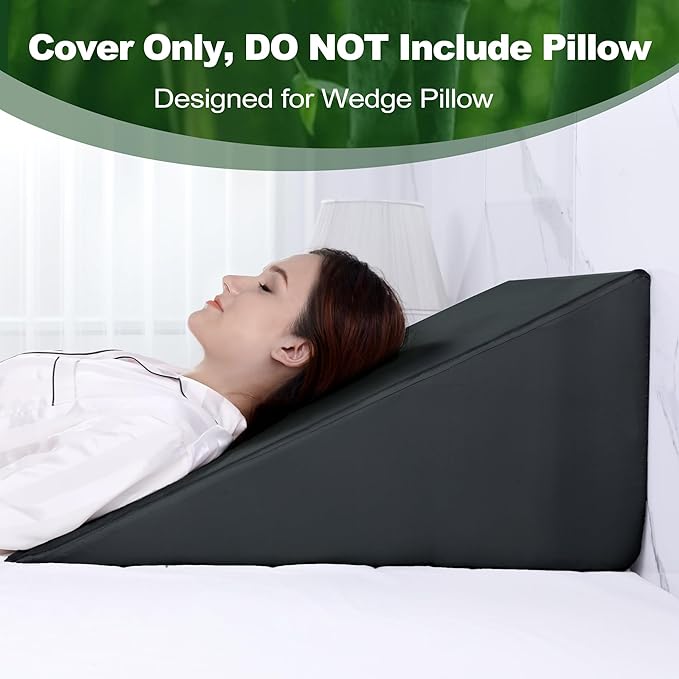 HOMBYS Bamboo Viscose Bed Wedge Pillow Cover with Zipper, 100% Viscose Made from Bamboo, Soft, Cooling, Breathable Wedge Pillowcase Sweat-Absorbent Pillowcase for Summer, 25"x25"x8", Dark Grey