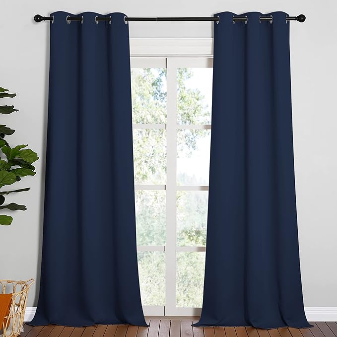 NICETOWN Window Drapes Long Curtains - Living Room Panels Grommet Top Window Treatment for Hall & Guest Room (Navy, 42 inches Wide x 90 inches Long, 2 Pieces)
