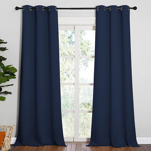 NICETOWN Window Drapes Long Curtains - Living Room Panels Grommet Top Window Treatment for Hall & Guest Room (Navy, 42 inches Wide x 90 inches Long, 2 Pieces)