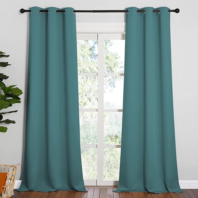 NICETOWN Patio Glass Door Panels - Blackout Curtains for Bedroom/Living Room, Privacy Panel Drapes for Dining Room and Guest Room (Sea Teal, 42 inches Wide x 90 inches Long, 1 Pair)
