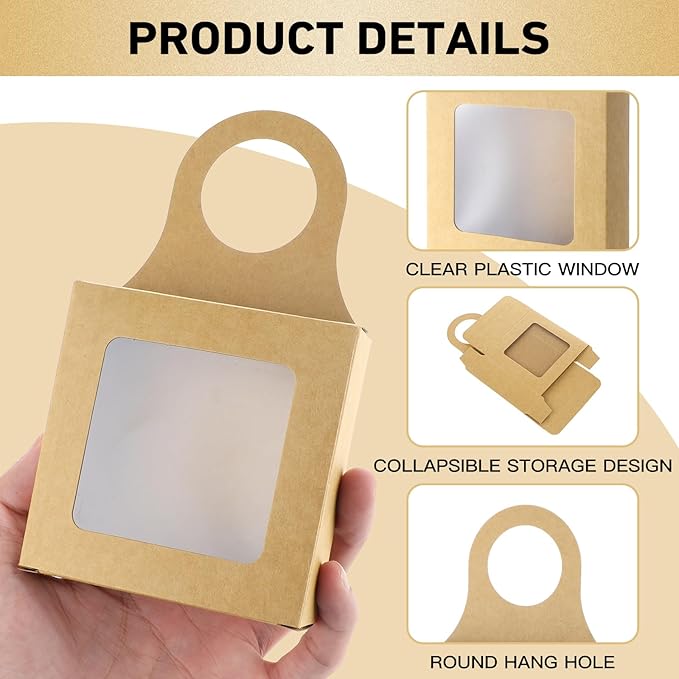 Sibba 10Pcs Kraft Paper Wine Bottle Box with Window Handles Hanging Foldable Gift Wine Boxes Empty Wine Bottles for Decoration Bottle Hanger Favor Box for Kitchen Dining Engagement Christmas