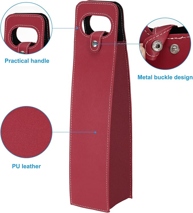 PATIKIL Wine Gift Bag, Wine Bag Reusable Leather Wine Tote Carrier for Wine Bottles Portable Champagne Gift Bags for Picnic Party Wedding, Red