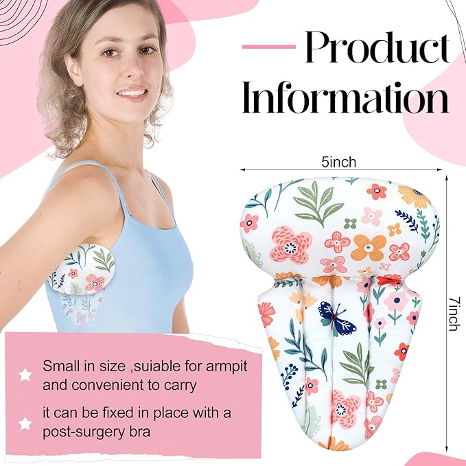 Juexica 4 Pcs Lymphedema Axilla Pillow Mastectomy Pillow Cotton Post Breast Surgery Pillow Mastectomy Recovery Breast Pillow for Sleeping Mastectomy Underarm Pillow Armpit Pain Relief (Flower)