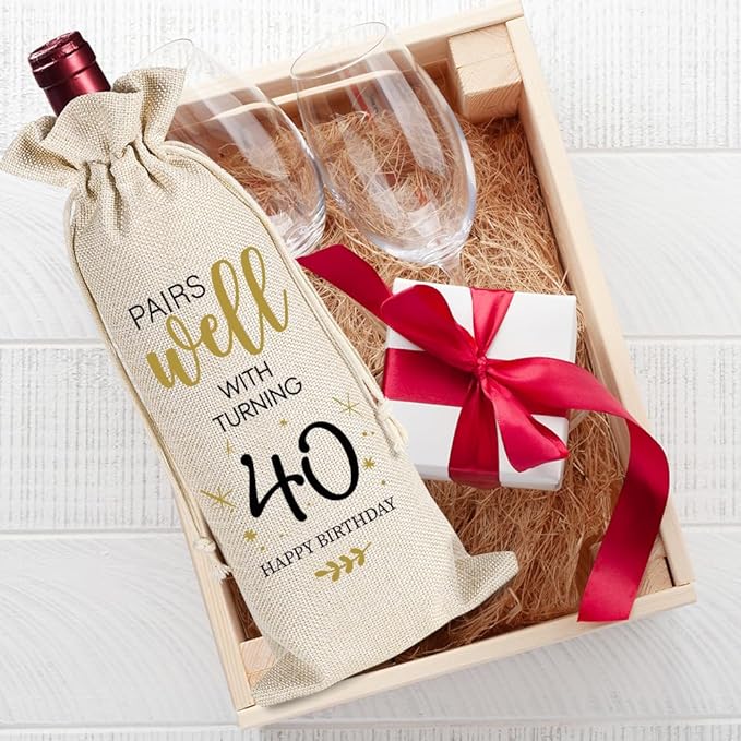 YAANUNULU 40th Birthday Gifts for Women Men, 40 Years Old Birthday Wine Bag Gifts, 40th Birthday Decorations, 1984 Birthday Gift, Happy 40th Birthday Party Wine Bag Gifts, Pairs Well With Turning 40