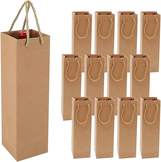 FSJJSD Wine Gift Bag, Wine Tote Bags Bulk Kraft Paper Bag with Handles for Wine Tote Bag with Handles, Wine Bottle Gift Bags for Party, Wedding
