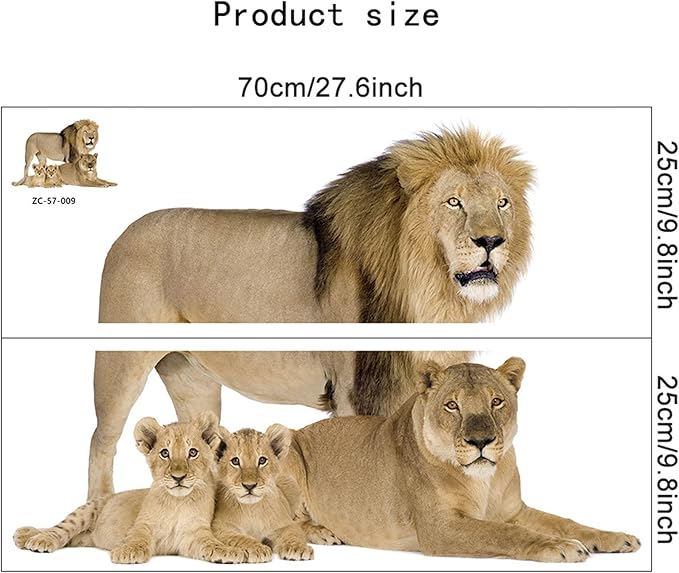 Lion Wall Decals, Vinyl Removable 3D Stickers for Bedroom Nursery Decor - Peel and Stick Cute Baby Girl Boy Toddler Kids Room Art Decoration, Woodland Forest Safari Jungle Mural Waterproof