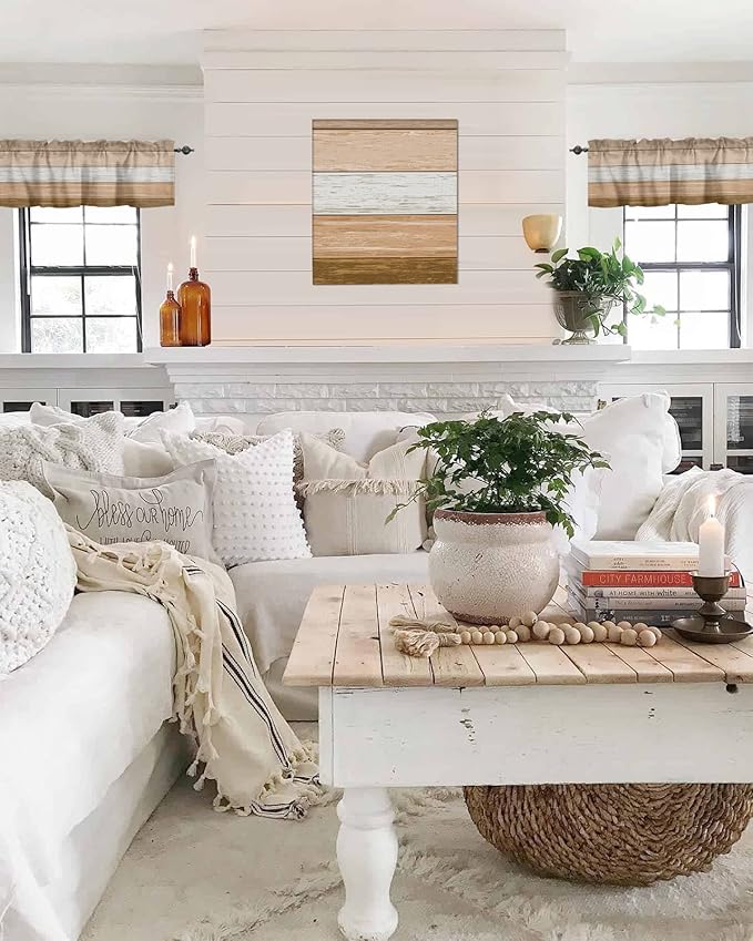 Farmhouse Kitchen Curtains Summer Fall Valances for Windows ,Brown Beach Fall Rod Pocket Country Window Treatment for Kitchen/Living Room/Bedroom/ Bathroom,42" X 12" -1 Panel, Rustic Barn Wood Texture