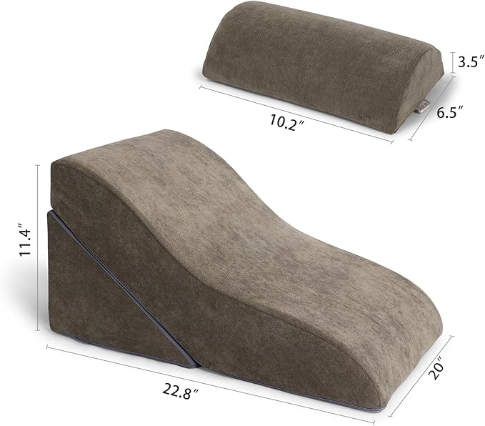 baibu 20 in Bed Wedge Pillow Set Foam | Adjustable Pillows for Back, Leg and Knee Pain Relief | Post Surgery Ortho Pillow – Anti Snoring, Heartburn, Acid Reflux & GRED (Brown)