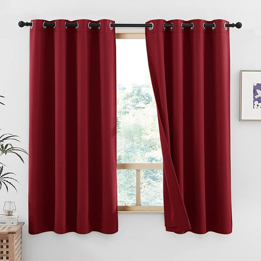 NICETOWN Kitchen Full Blackout Curtain Panels, Super Thick and Soft Insulated Window Covers, 100% Blackout Draperies with Same Color Backing for Cafe Window (Burgundy Red, Set of 2 PCs, 52 by 45 Inch)
