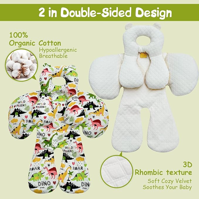 Baby Toddler Stroller Pillow for Newborn, Infant Car Seat Insert Carseat Sleeping Cushion, 2-in-1 Body Ultra-Soft Comfort Support