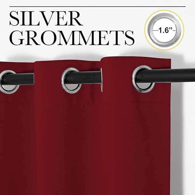 NICETOWN Christmas Window Curtains Blackout Drapes, Thermal Insulated Christmas Decorative Blackout Curtains/Draperies for Laundry Room (Burgundy Red, One Pair, 34 by 72-inch)