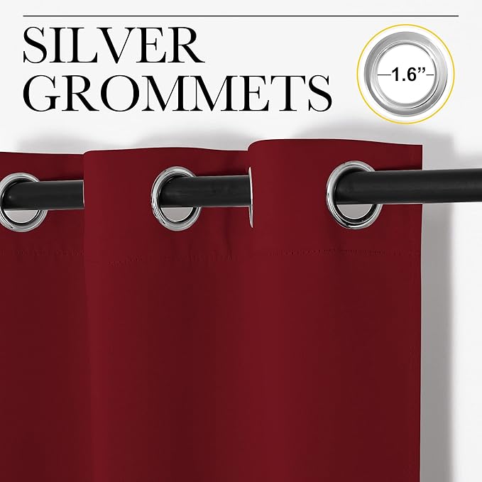 NICETOWN Christmas Burgundy Window Curtains Blackout Drapes, Thermal Insulated Solid Grommet Blackout Curtains/Draperies for Living Room (1 Pair, 29 by 45 inches, Burgundy Red)