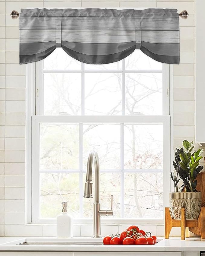 Farmhouse Blackout Tie Up Valance Curtains for Kitchen Windows, Grey Blackout Tie Up Window Toppers Balloon Shades for Living Room/Bathroom/Bedroom,1 Panel,42" X 18"