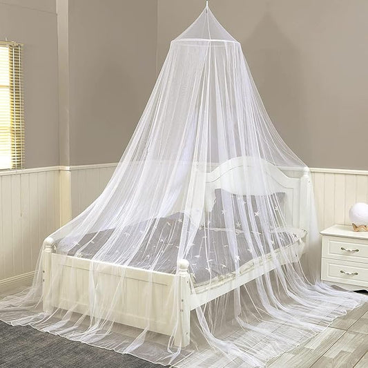 Bed Canopy Romantic Round Bed Curtain Draperies Mosquito Net for Full Size Bed, White