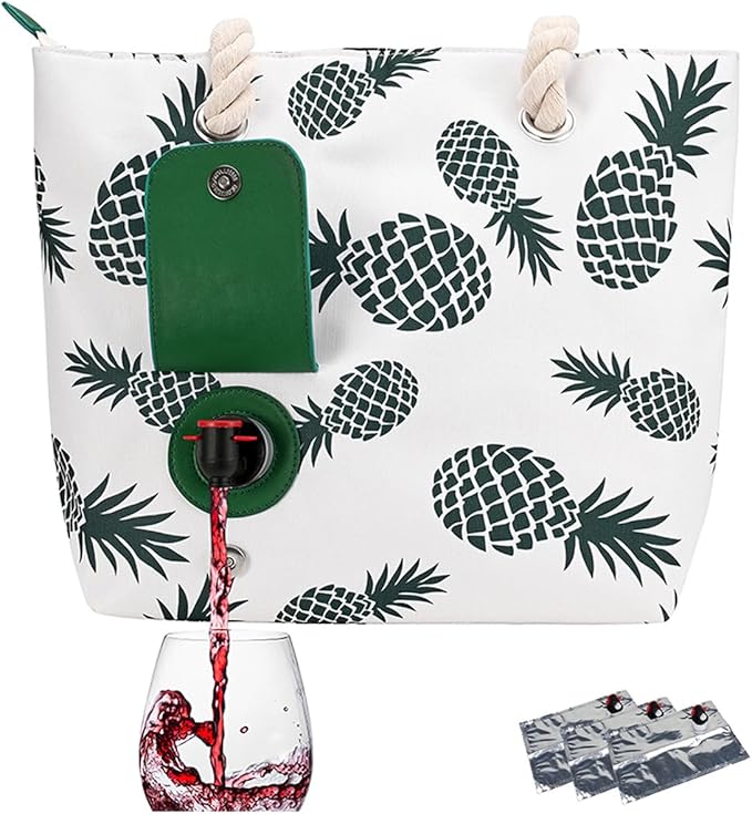 Wine Purse with Hidden Spout, Beach Wine Tote Bag for Women with Zipper and Compartments,Leakproof Waterproof Sandproof with Cooler Bags Insulated - 3 x 1.5L replacement Bladder