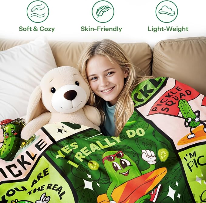 Pickle Blanket for Pickle Lovers, Pickle Gifts for Pickle Lovers, Pickle Themed Gifts, Pickle Lover Gifts, Funny Pickle Gifts Blanket on Birthday Christmas 60x80 in