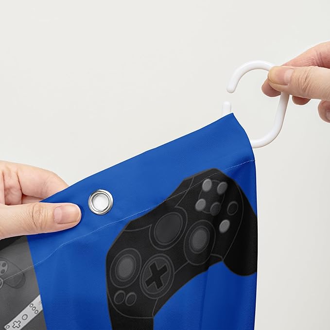 AILONEN Gamepad Shower Curtain,Navy Blue Ball Sports Bathroom Shower Curtain Sets for Boys Kids Teens, 72" W*84" H Gaming Gamer Theme Shower Curtain for Bathroom