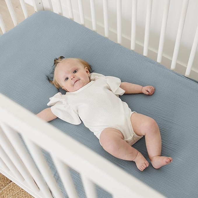 Muslin Cotton Crib Sheets - Neutral Fitted Sheets for Standard Crib& Toddler Mattress Soft and Breathable Baby Sheets for Boys and Girls - 28"x52"