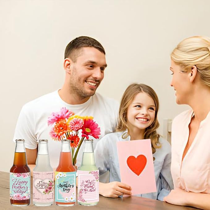 24pcs Mothers Day Wine Bottle Labels Stickers Party Wine Bottle Stickers Decorations Wine Bottle Cover Labels Happy Mothers Day Party Supplies