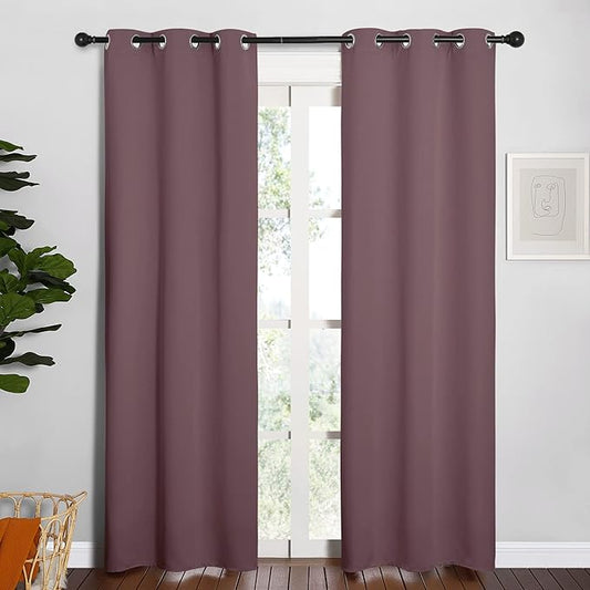 NICETOWN Window Curtain Panels, Dry Rose, 1 Pair, 34 by 84-inch, Thermal Insulated Solid Grommet Blackout Draperies/Drapes for Basement