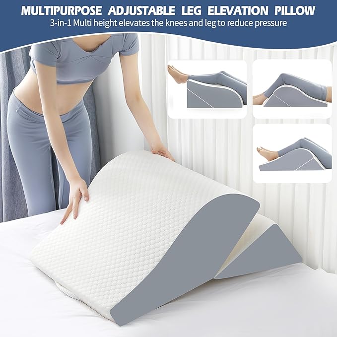 Wedge Pillow for Sleeping, Orthopedic Bed Wedge Pillow Set, 15-in-1 3PCS Adjustable Memory Foam Wedge Pillow Post Surgery, 9 &16 & 20 inches Height 3-in-1 Incline Wedges Pillows (White 2-Piece Set)