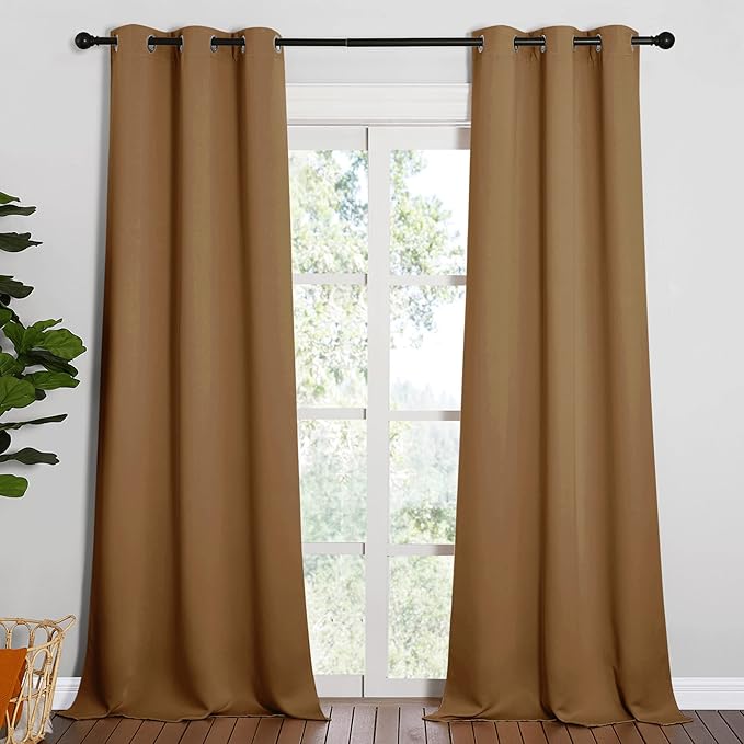 NICETOWN Sleek Blackout Curtains 90 inches Length for Windows, Noise Reducing and Block Draft Panels for Door Doorway Laundry Office Luxury Decor Theme (2 Panels, Gold Brown, W42 x L90 -Inch)