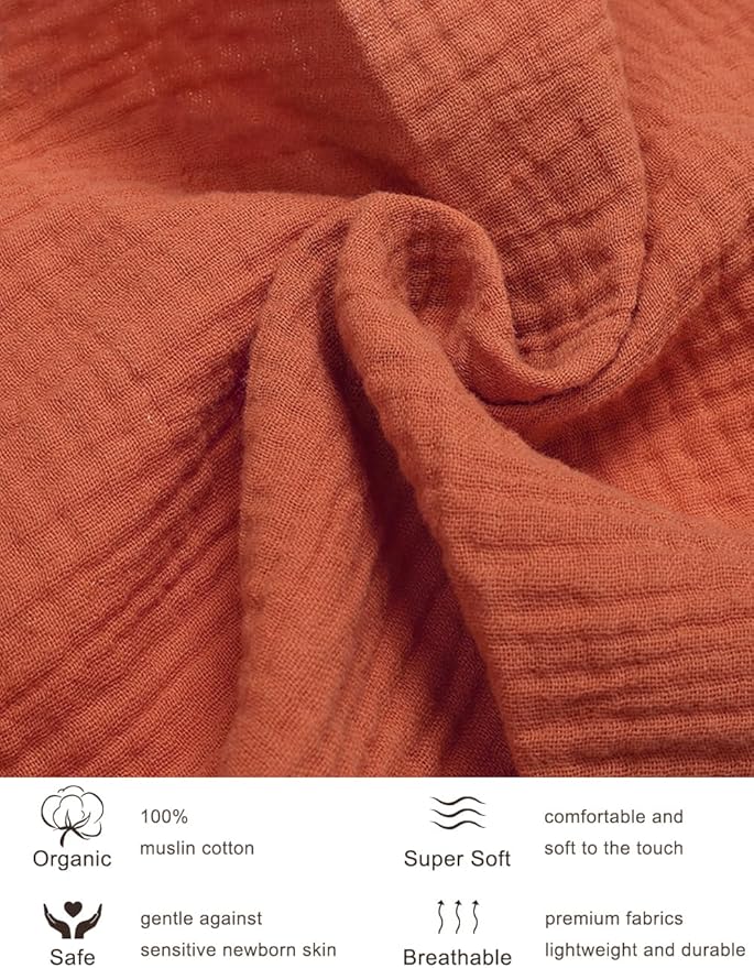 28" x 52" Rust Muslin Crib Sheets, 100% Cotton Baby Crib Sheet Neutral, Fitted Crib Mattress Sheets for Boy, Girl (46C-04)