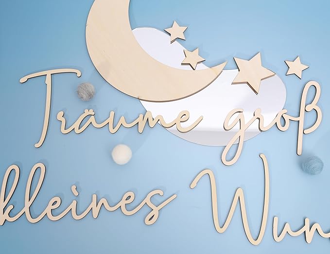 Lettering Wood Träume groß kleines Wunder - Plywood Words Sign for Decoration, Children's Room Saying Quote, Nursery Wall Art, Wooden Word Text Art (Träume groß kleines Wunder)