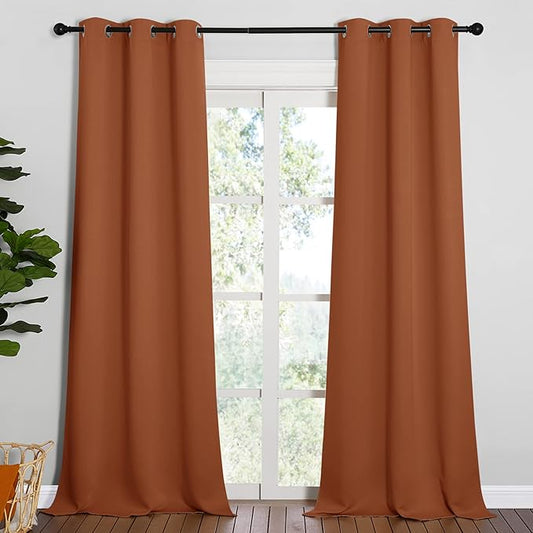 NICETOWN Halloween Room Darkening Drapes for Nursery - Light Blocking Curtain Panels for Bedroom Girl Room, Soft Fabric Window Treatment (Burnt Orange, 42 inches Width by 90 inches Length, 1 Pair)