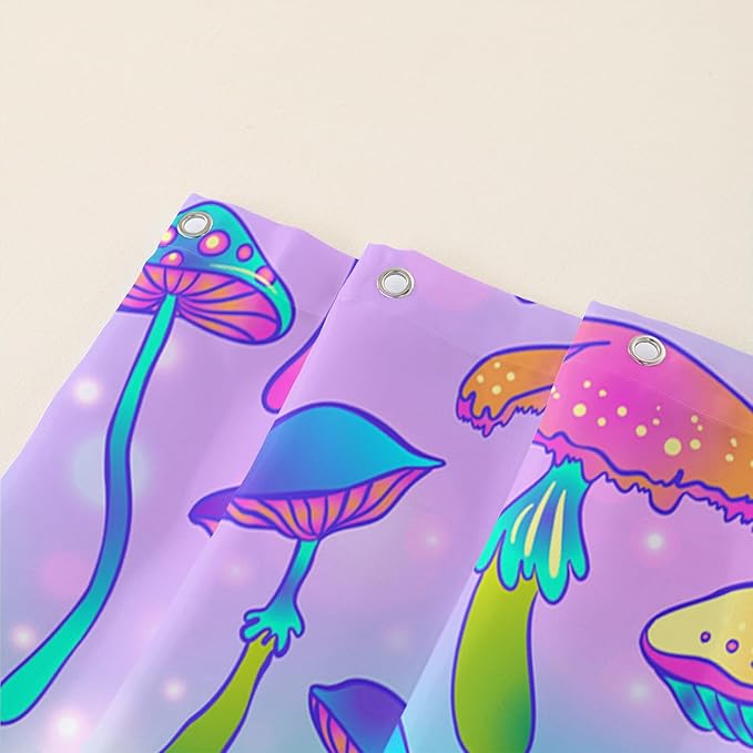 AILONEN Mushroom Shower Curtain for Bathroom,Blue Purple Mushroom Bath Curtain,Cute Cartoon Magic Fungus Decor Bathroom Curtain with 12 Plastic Hooks, 72" W x 96" H