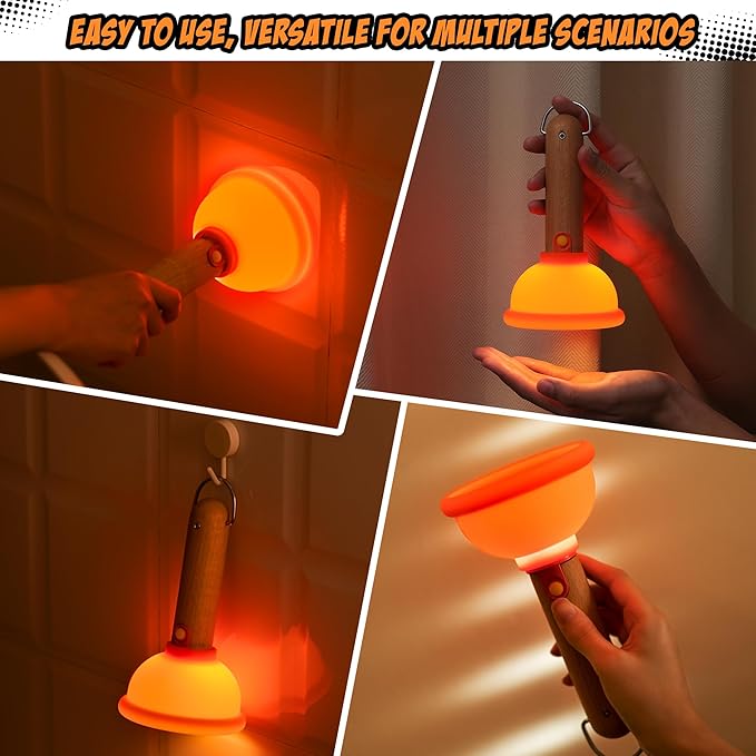 Funny Gifts for Kids, Plunger-Shaped Night Light, Weird Lamp Gifts Bedside Lamp for Nursery, ABS+SIL, Touch Control, Portable and Rechargeable for Breastfeeding Toddler Baby Kids Decor