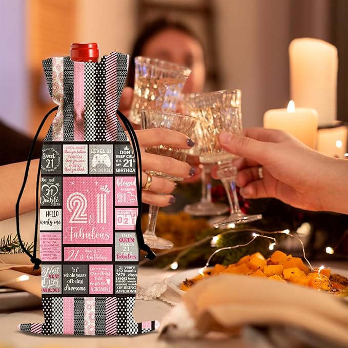 Cool 21st Birthday Gifts for Her Him Wine Bag, 21 Year Old Birthday Gifts for Her Women Men, Happy Anniversary 21st Birthday Party Decorations for Her Him Wine Bags