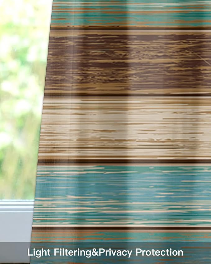 Farmhouse Kitchen Curtains Valances for Windows Teal Turquoise Green Brown Country Rod Pocket Window Treatment for Kitchen /Living Room/Bedroom/ Bathroom,60" X 18" -1 Panel, Retro Rustic Barn Wood