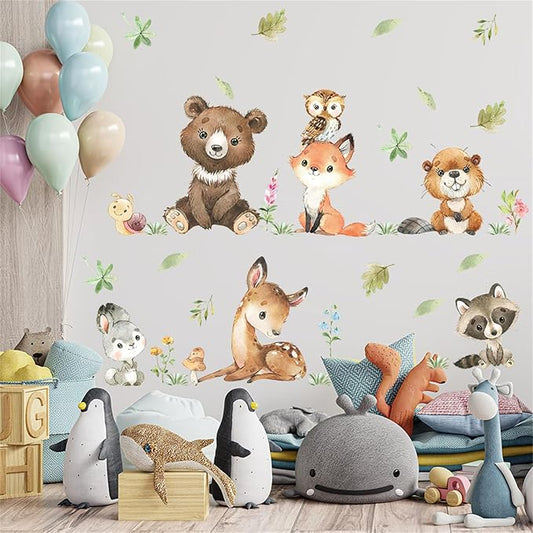 Jungle Animals with Tree Plant Wall Decals Monkey Lion Tiger Wall Stickers Baby Nursery Kids Room Living Room Home Decor (Animal4)