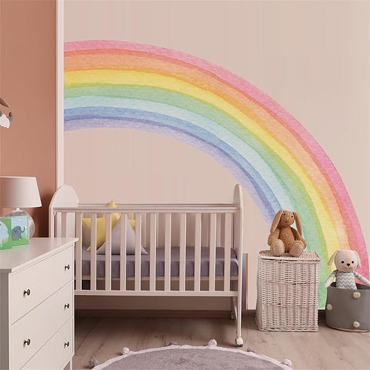 Waterproof Removable Vinyl Huge Rainbow Wall Decal Sticker for Nursery Kidsroom School Classroom Livingroom Bedroom Bathroom Decorations Art Kids Graduation Boho Cute Decals