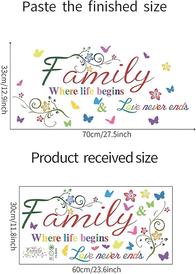 Family Wall Sticker, Inspirational Wall Decor Home Wall Decoration Warm Quotes Sticker Waterproof Removable Butterfly Sticker Letter Word Decal for Bedroom Dining Room Kitchen Wall Art Decor(Colorful)