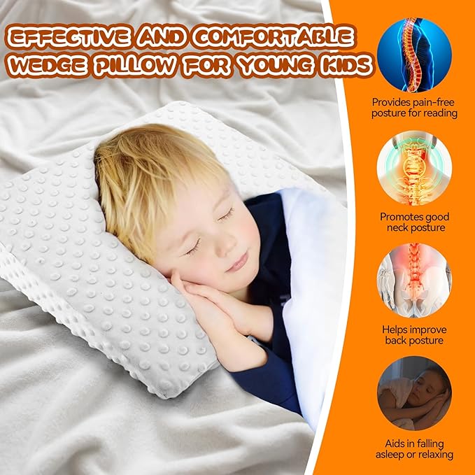 BlissfulAbode Wedge Pillow for Kids,Memory Foam for Back,Legs & Knees, Relaxation and Comfort, Soft and Breathable, Dot Texture Pillow for Reading Watching TV Gaming Sleeping, Fit for Sofa Floor Room