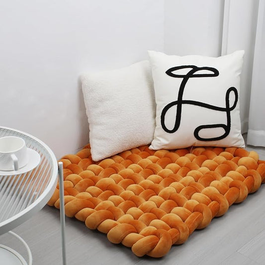 XHJRI Thickened Braided Knot Seat Mat, Knotted Floor Decorative Cushion, Handmade Baby Infant Playing Pad Nursery Rug (27.5 * 31.5 Inch,Special Orange 50)