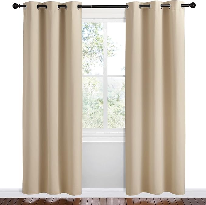 NICETOWN Room Darkening Curtain Panels for Cafe, Biscotti Beige, 2 Panels, W42 x L78 -inch, Thermal Insulated Grommet Room Darkening Draperies/Drapes for Window