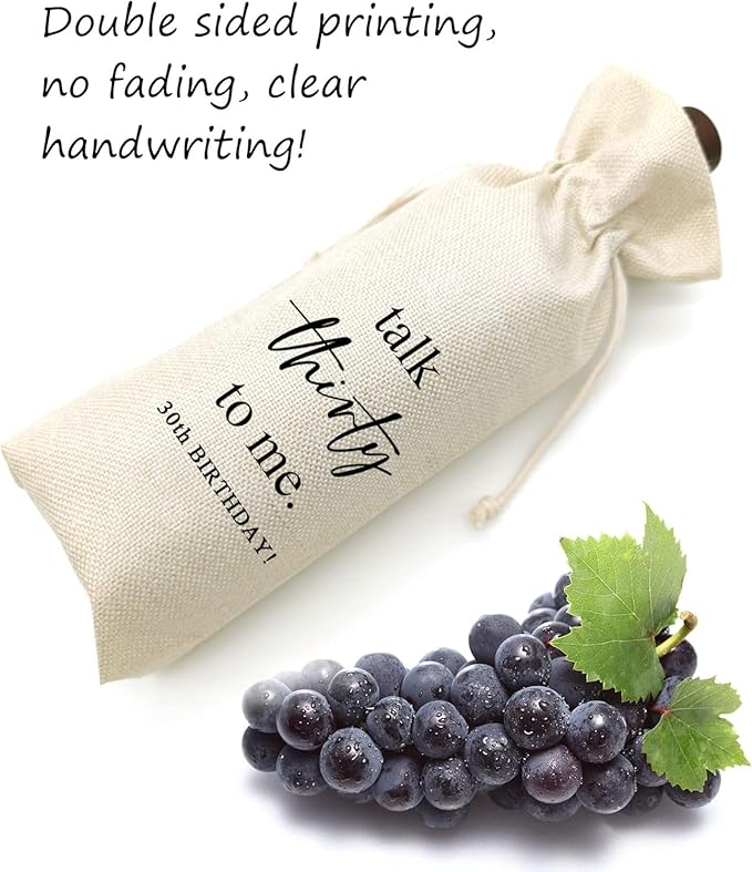 Birthday Gift Wine Bags, Funny Birthday Gift Ideas for Men or Women Turning 30, 30th Birthday Party Decorations, Gift for Friend Sister Brother Coworkers Colleague - Burlap Drawstring Wine Bag Gift