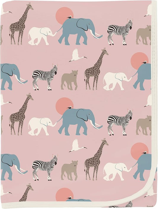 KicKee Print Swaddle Blankets, Silky Soft Baby Blanket, 40” x 29” (Baby Rose Just So Animals - One Size)