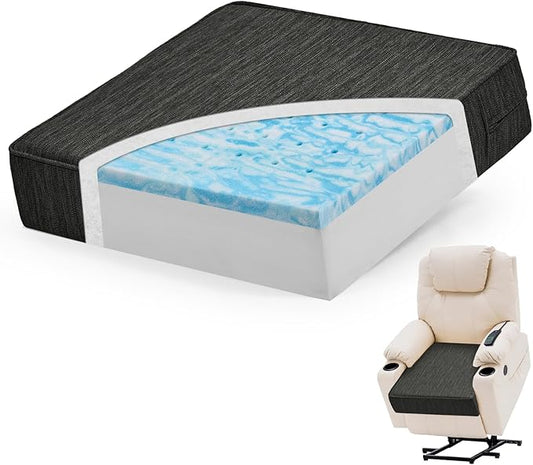 baibu 18"x 18"x 4" Dual-Layer Gel Memory Foam Chair Seat Cushion for Recliners, Couches, Armchairs, Extra Large Non-Slip Chair Cushions for Seniors, Washable, Black