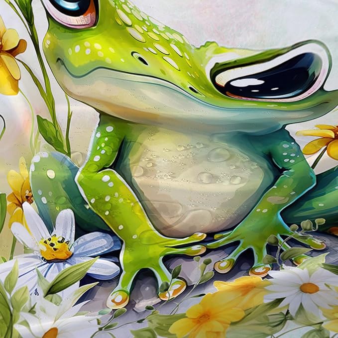 AILONEN Green Frog Shower Curtain,Cute Cartoon Frog Waterproof Fabric Shower Curtain for Bathroom,Beautiful Sunflower Kawaii Tree Frog Shower Curtain Set with Hooks for Kids Boys Girls,72" W*78" H