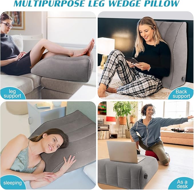 Wedge Pillow for Sleeping - Inflatable Leg Elevation Pillow for Swelling,Circulation,Leg & Back Pain Relief,Leg Support Polyvinyl Chloride Pillow for After Aurgery,Hip,Foot,Ankle Recovery