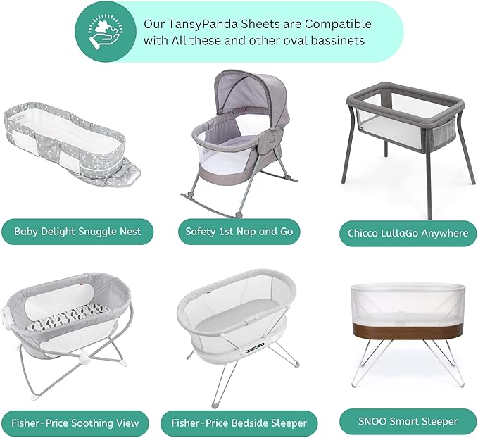 TansyPanda Bassinet Sheets for Baby Delight Snuggle Nest, Chicco LullaGo, Fisher-Price Soothing, SNOO Smart, 3PC, 18 x 30 Inch, Ultra Soft, Breathable, Snug Fit, Unisex Boys, Girls (Space Rockets)